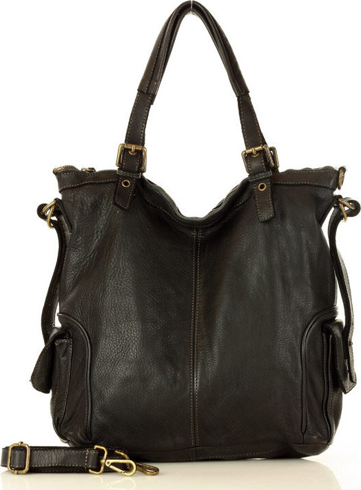 MARCO MAZZINI Čierna kožená shopper kabelka v145a Veľkosť: ONE SIZE