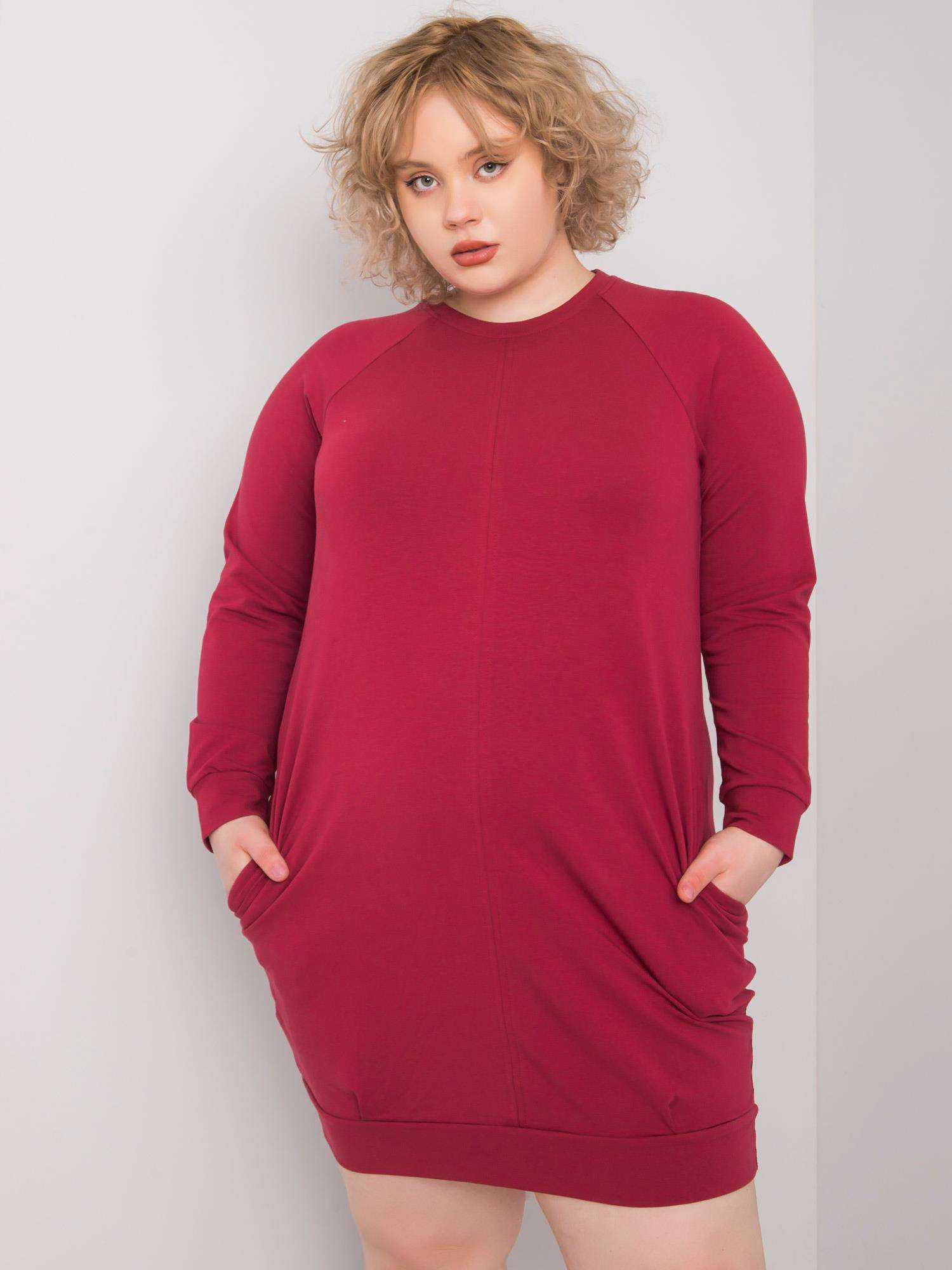 Červené dámske šaty s dlhými rukávmi RV-SK-6296.99-bordo Veľkosť: 2XL