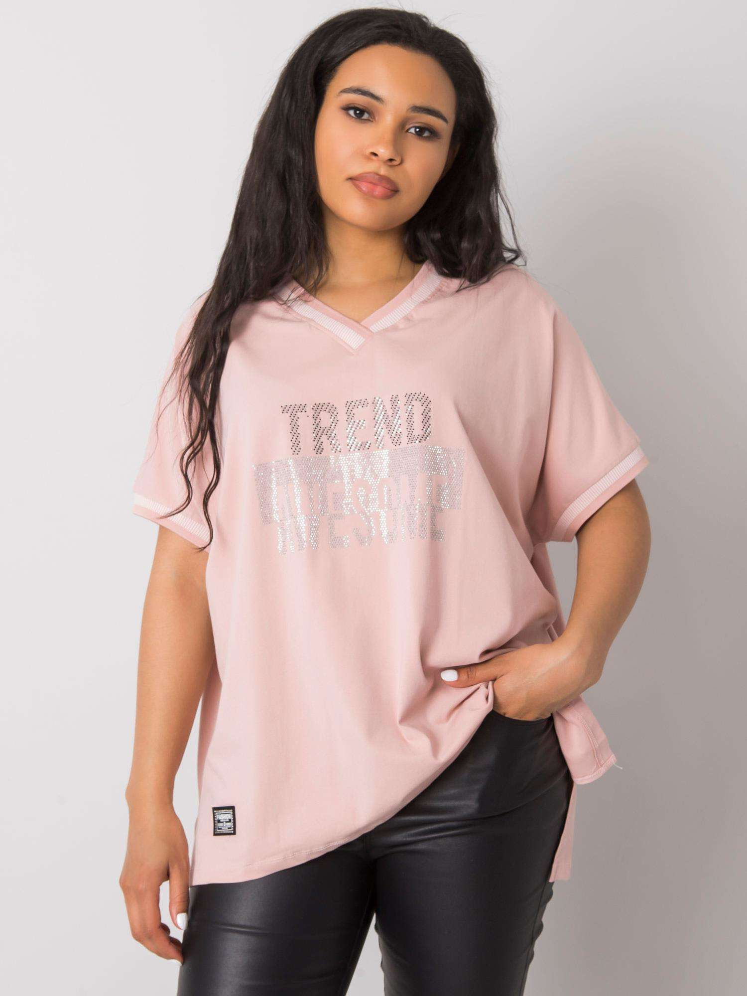 Svetlo ružové tričko s kamienkami -RV-BZ-6496.32P-pink Veľkosť: ONE SIZE
