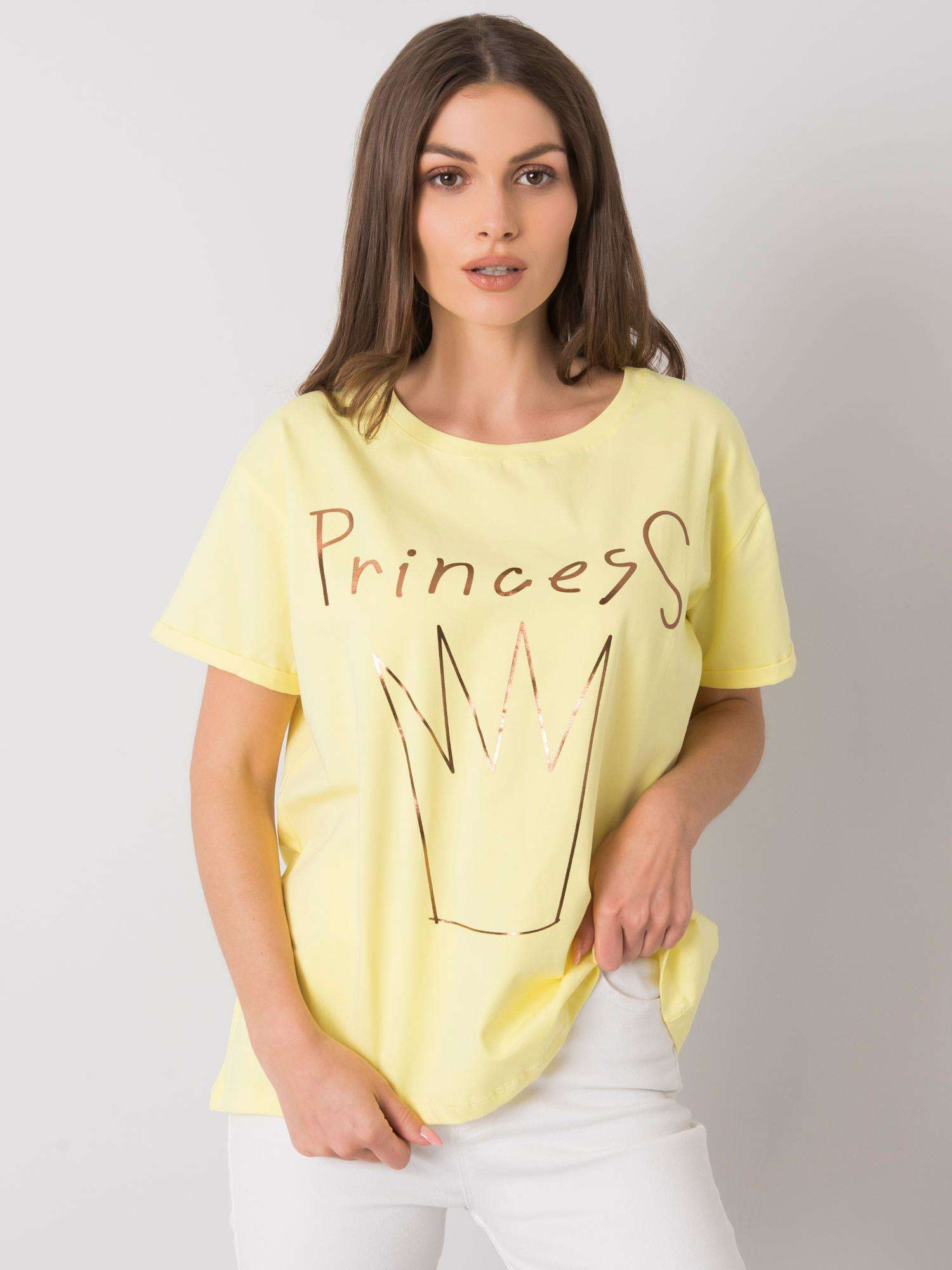 Žlté tričko s potlačou Princess -FA-TS-7121.88P-yellow Veľkosť: ONE SIZE
