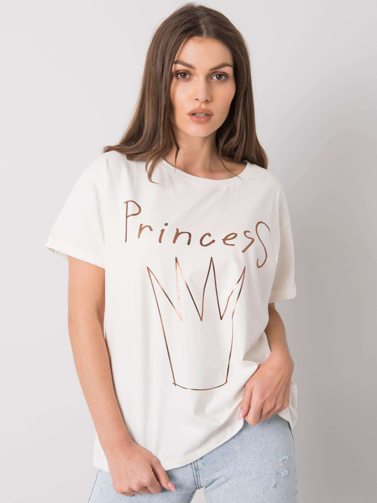 Smotanové dámske tričko s potlačou Princess -FA-TS-7121.88P-ecru Veľkosť: ONE SIZE