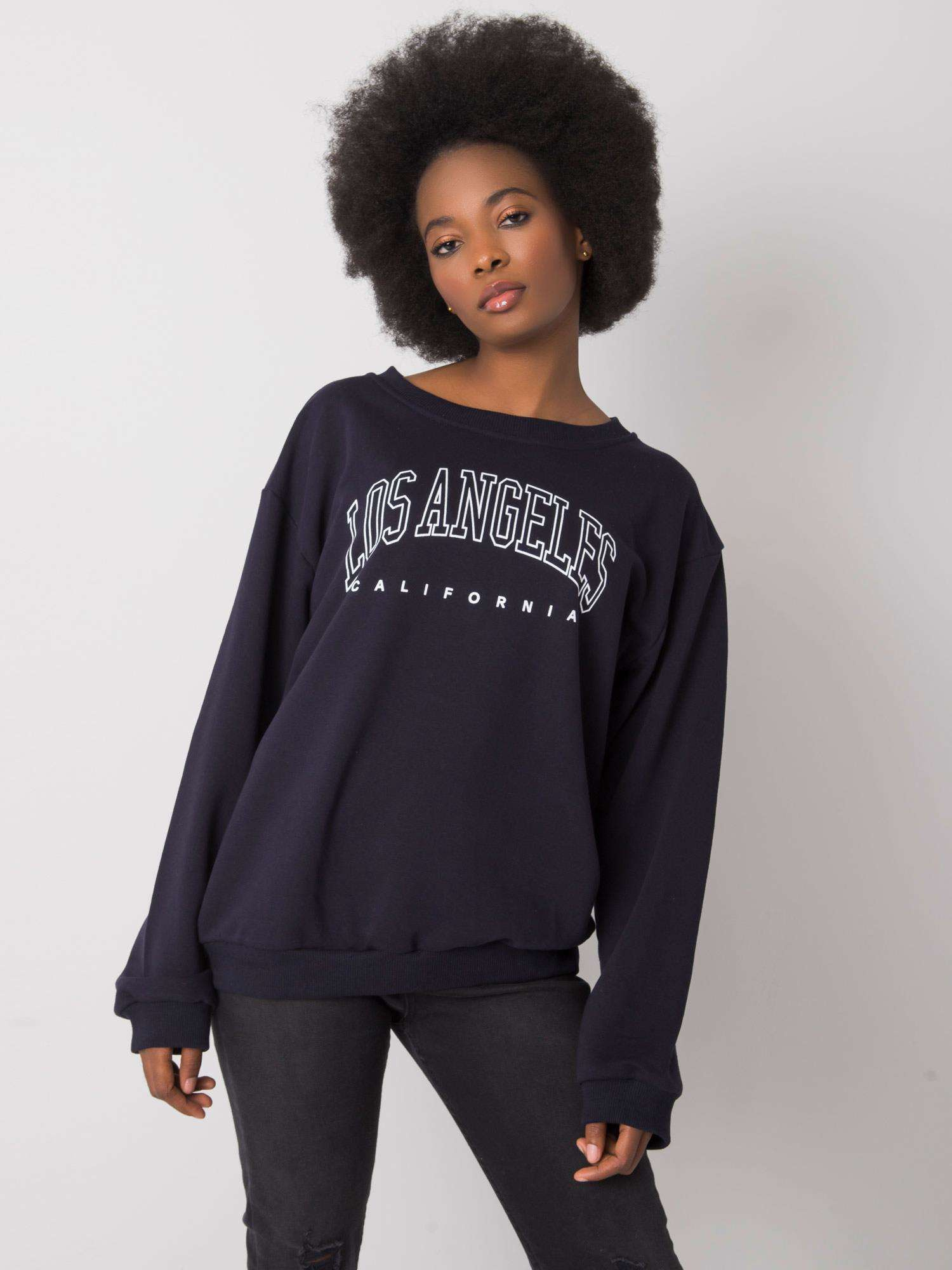 Tmavo modrá dámska mikina s nápisom RV-BL-6669.10-blue Veľkosť: L/XL