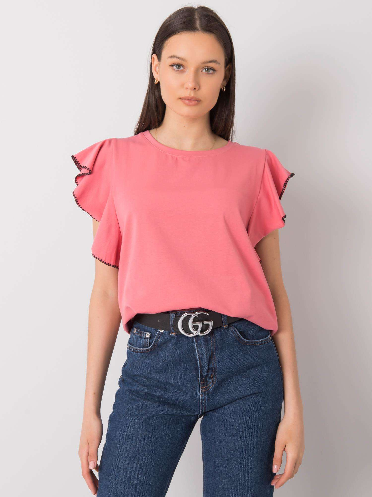 Marhuľové dámske tričko s volánmi FA-BZ-7063.53P-dark pink Veľkosť: ONE SIZE