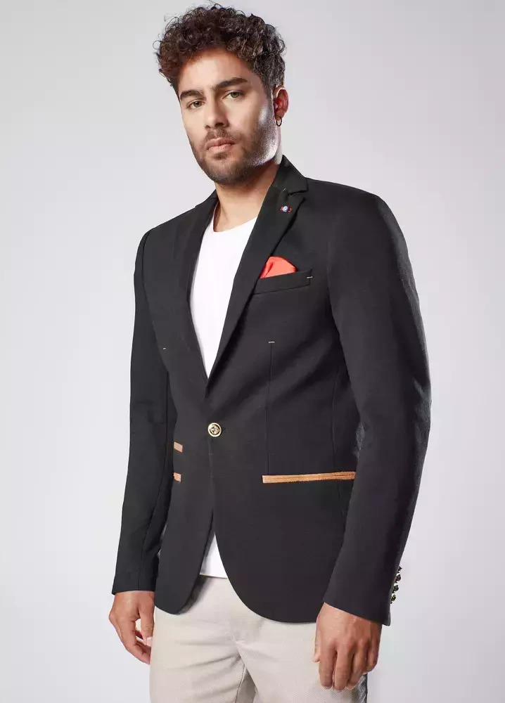 Čierne sako s nášivkami MX0527 Veľkosť: 2XL