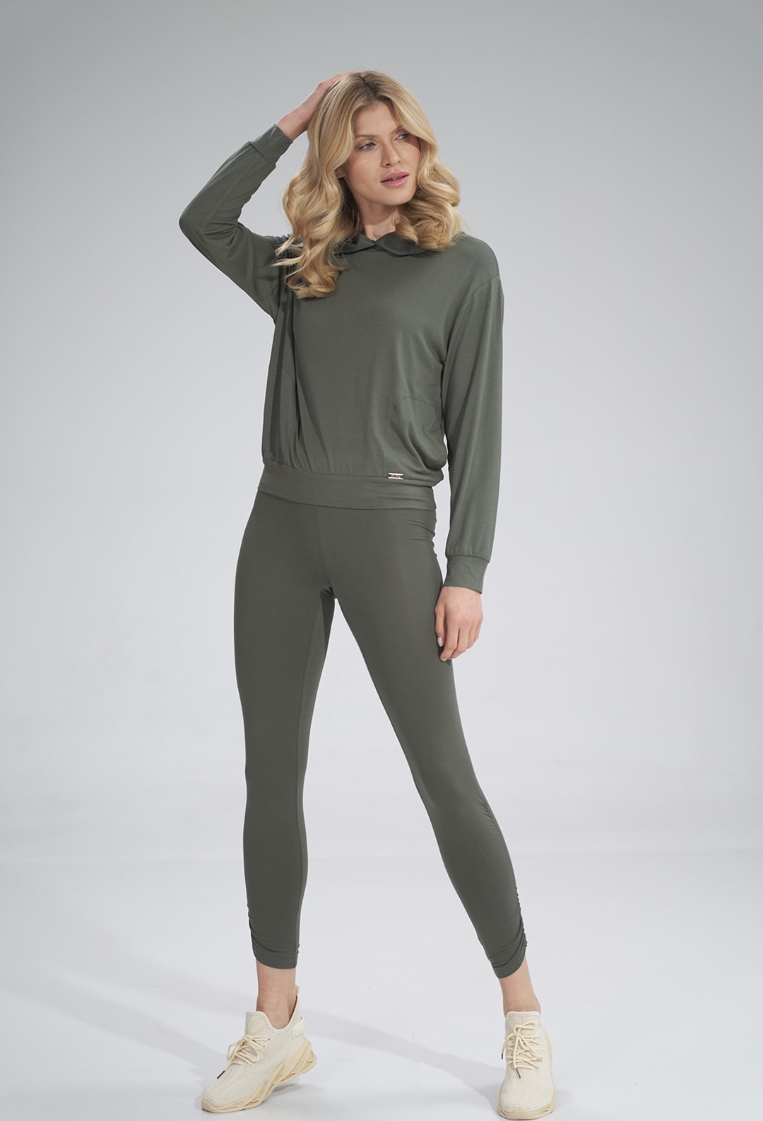 Zelené legíny s riasením pri členkoch M773 Olive Green Veľkosť: S