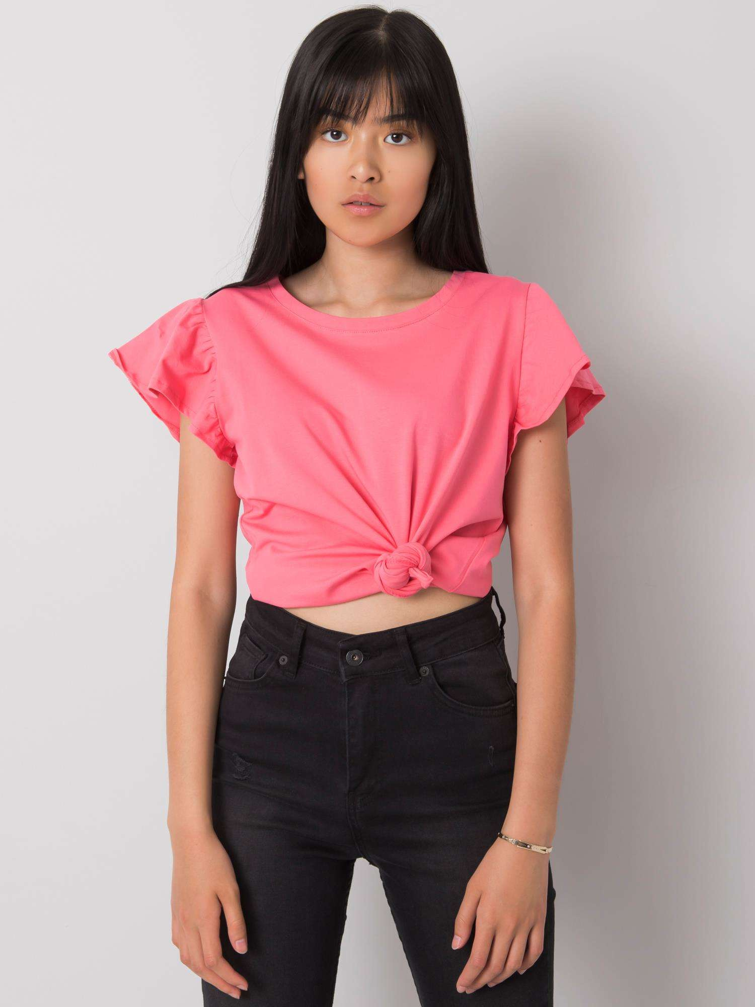 Ružové dámske tričko s volánmi FA-BZ-7172.57P-pink Veľkosť: ONE SIZE
