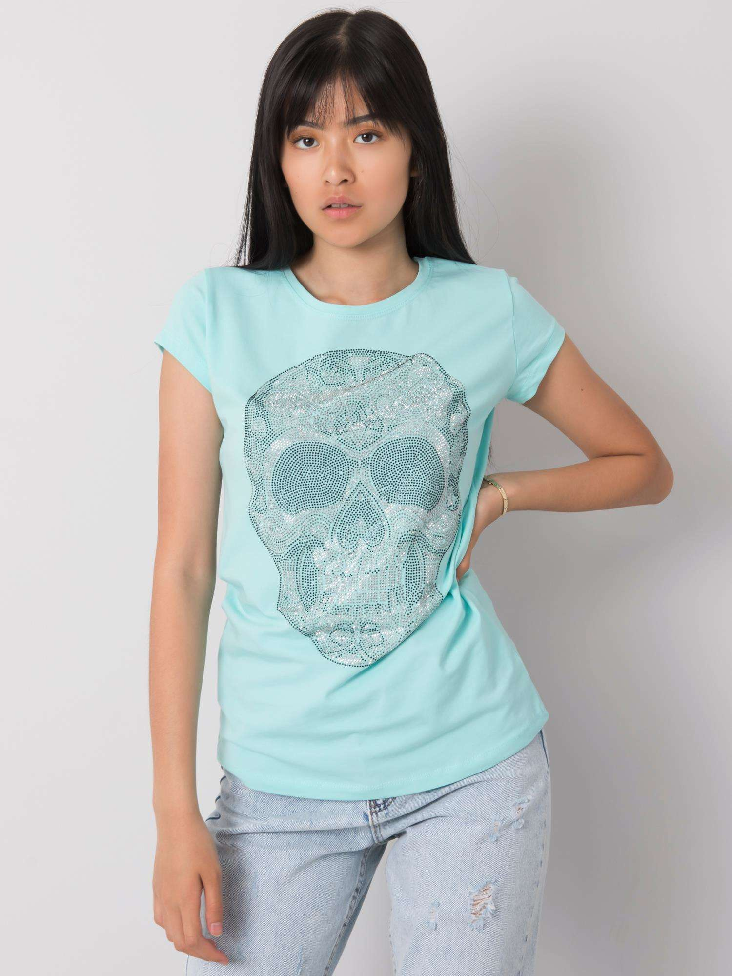 Svetlo modré dámske tričko s motívom lebky EM-TS-ES-21-532.18-blue Veľkosť: S