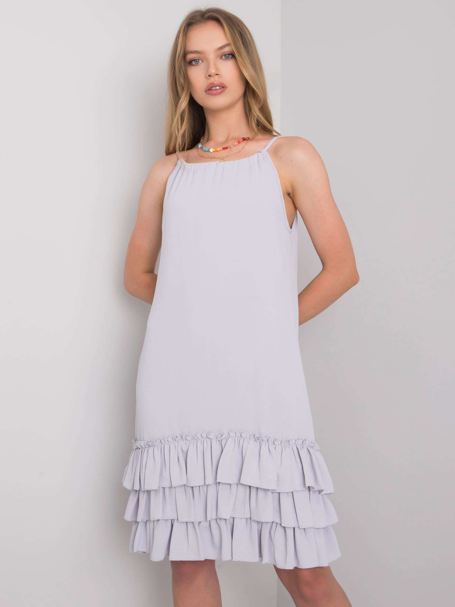 Šedé dámske šaty s volánikmi CHA-SK-0932.91P-gray Veľkosť: S/M