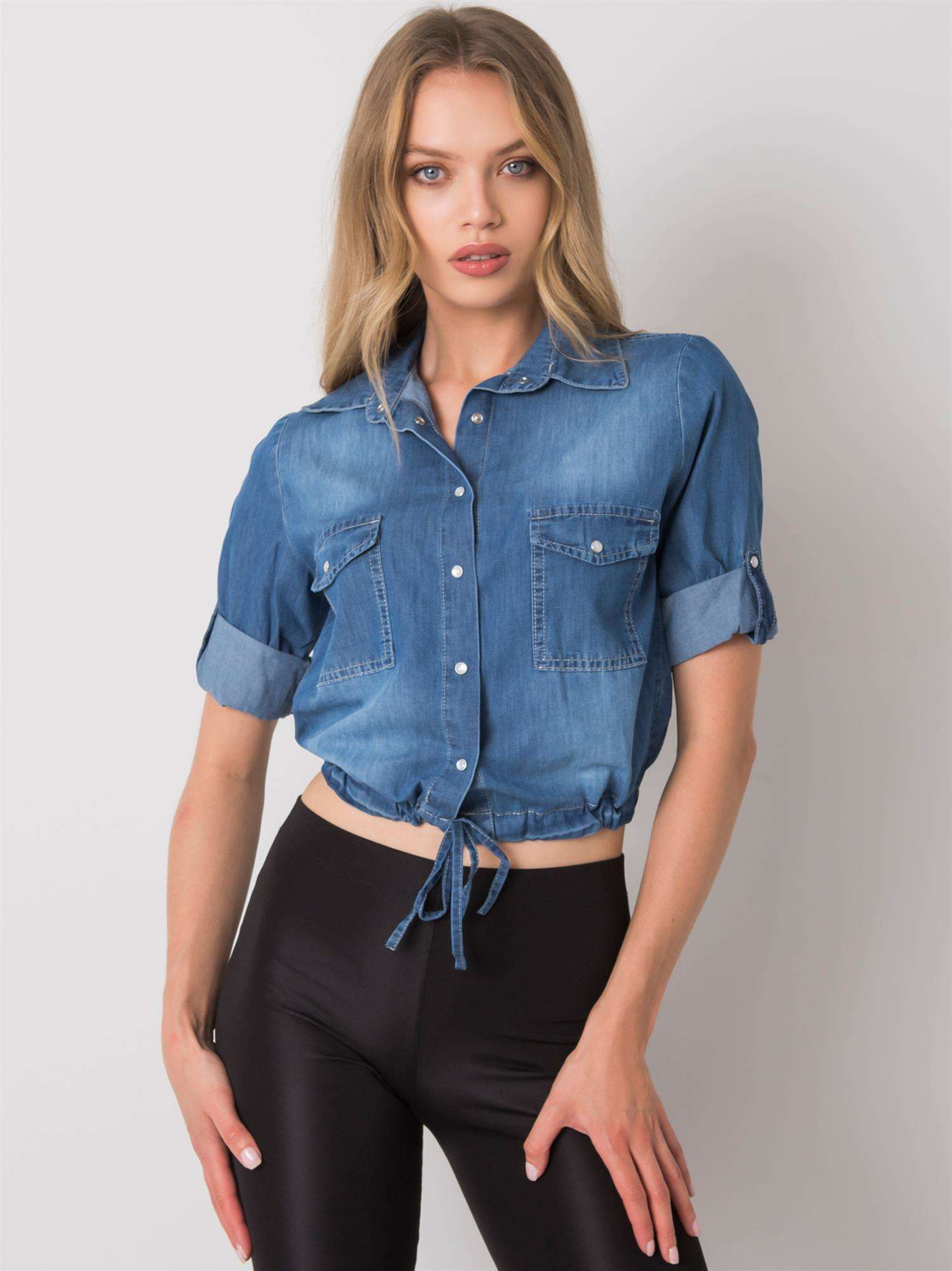 Modrá dámska džínsová košeľa RO-KS-5432.07P-blue Veľkosť: XS