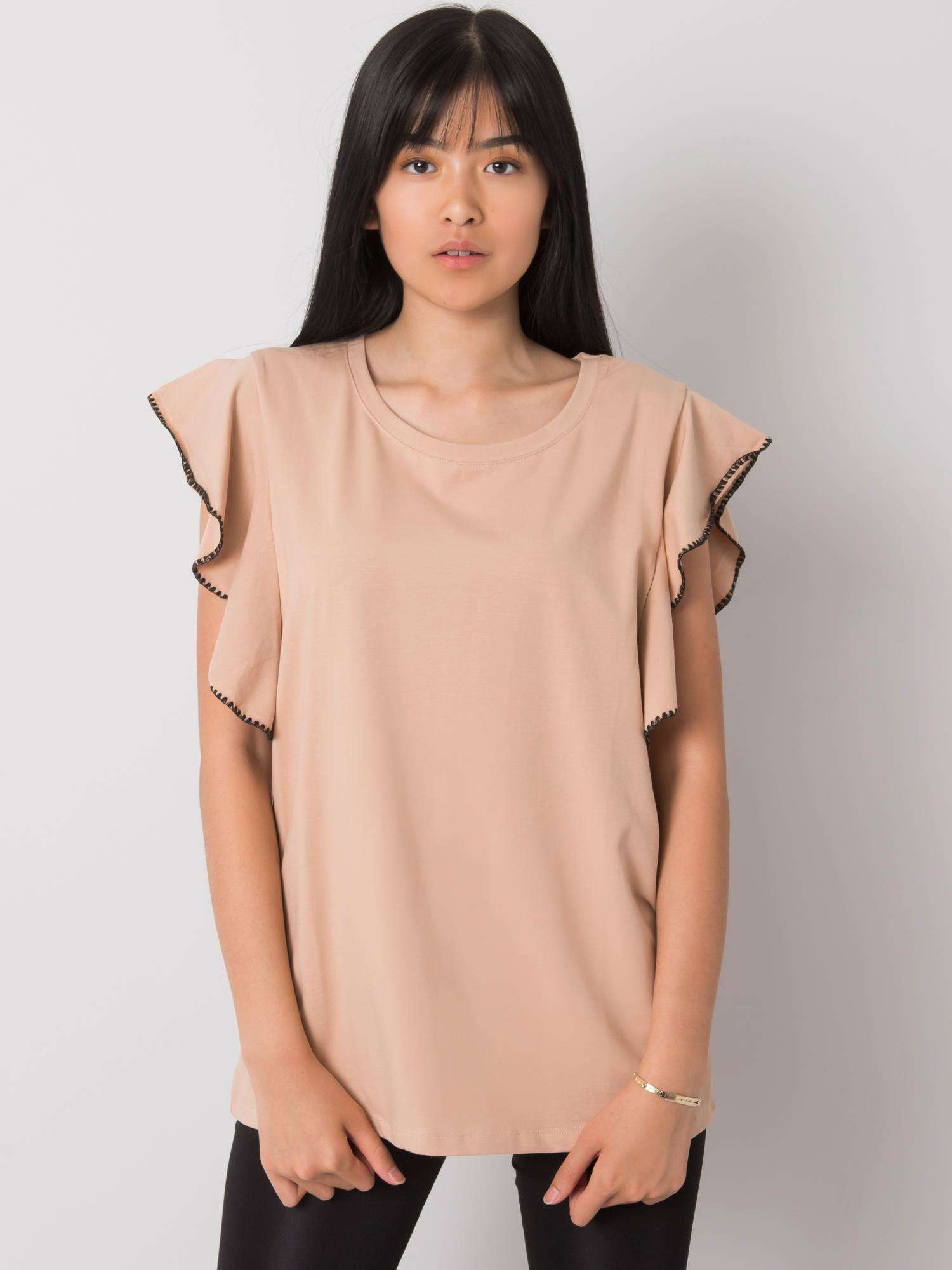 Béžové dámske tričko s volánmi FA-BZ-7063.53P-beige Veľkosť: ONE SIZE