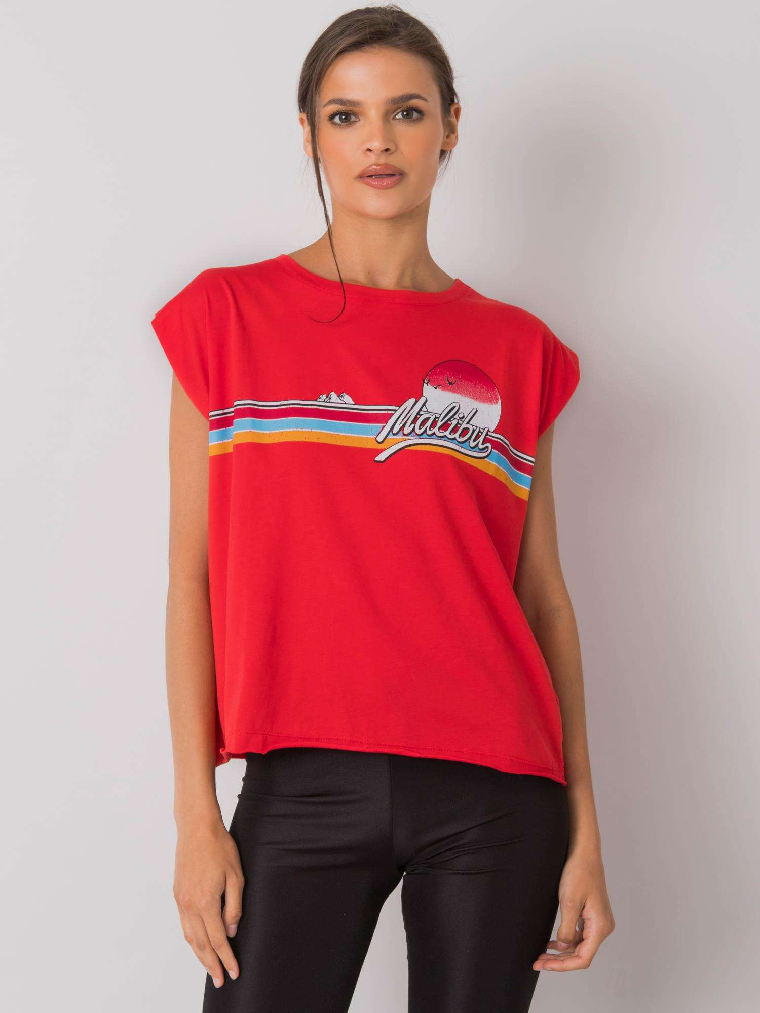 Červený dámsky top s potlačou Malibu FA-BZ-7139.73P-red Veľkosť: ONE SIZE