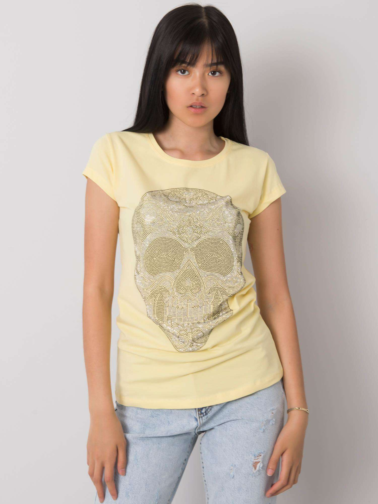 Žlté dámske tričko s motívom lebky EM-TS-ES-21-532.18-yellow Veľkosť: S