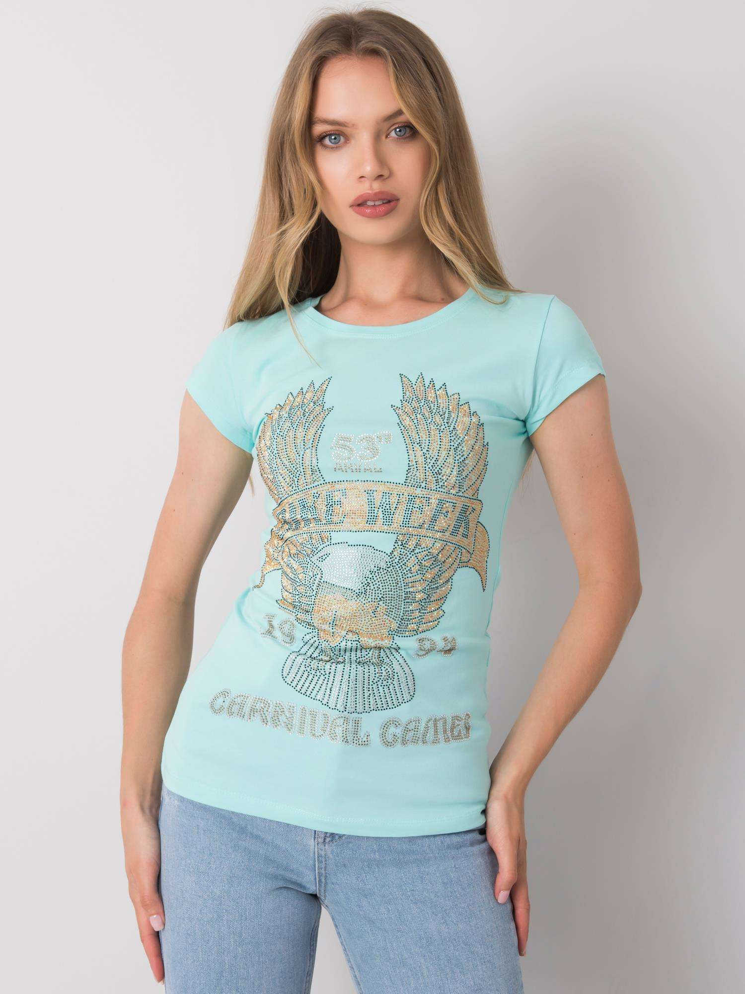 Svetlo modré dámske tričko s kamienkami EM-TS-ES-21-533.16-blue Veľkosť: S