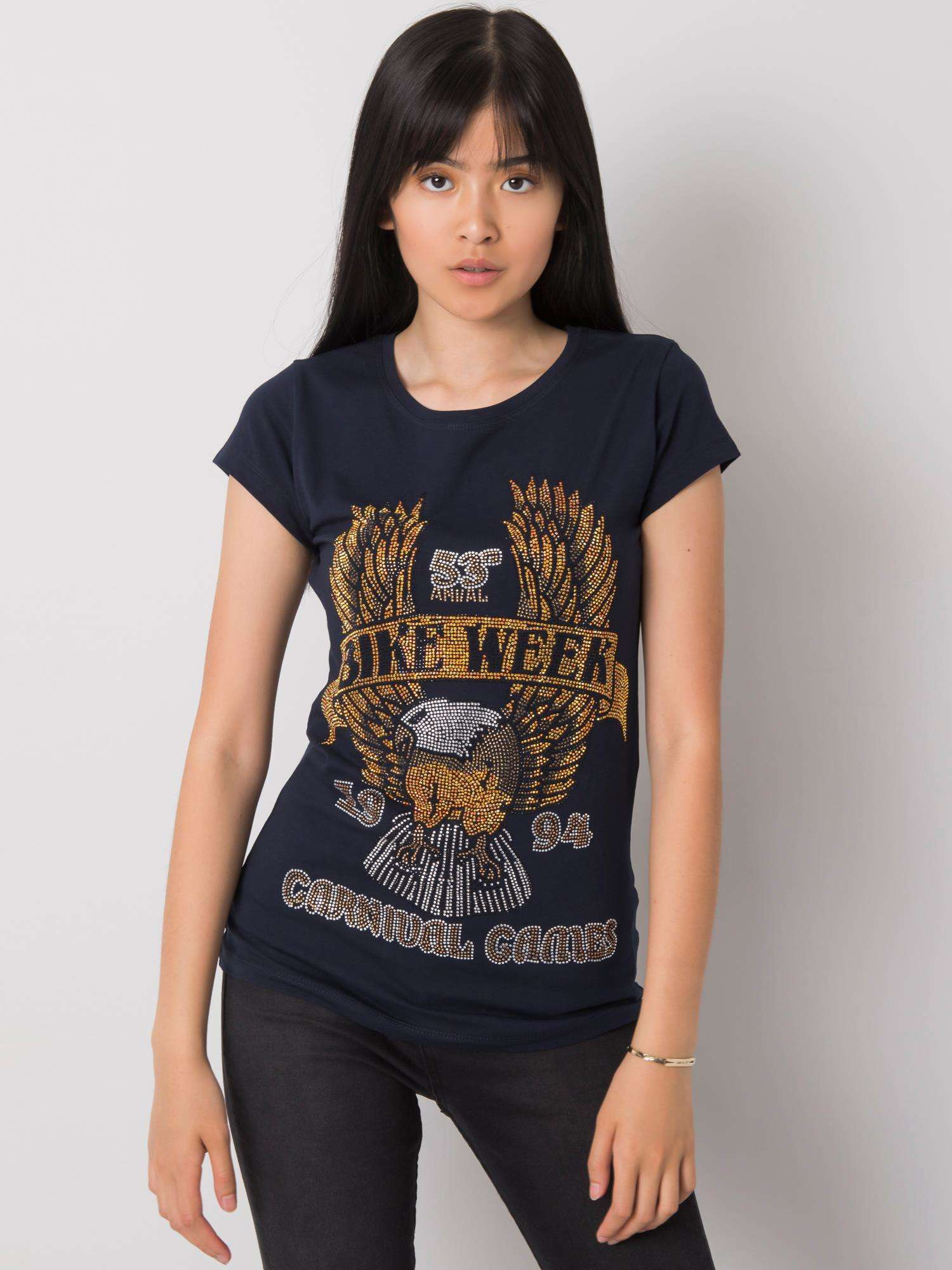 Tmavo modré dámske tričko s kamienkami EM-TS-ES-21-533.16-blue Veľkosť: S