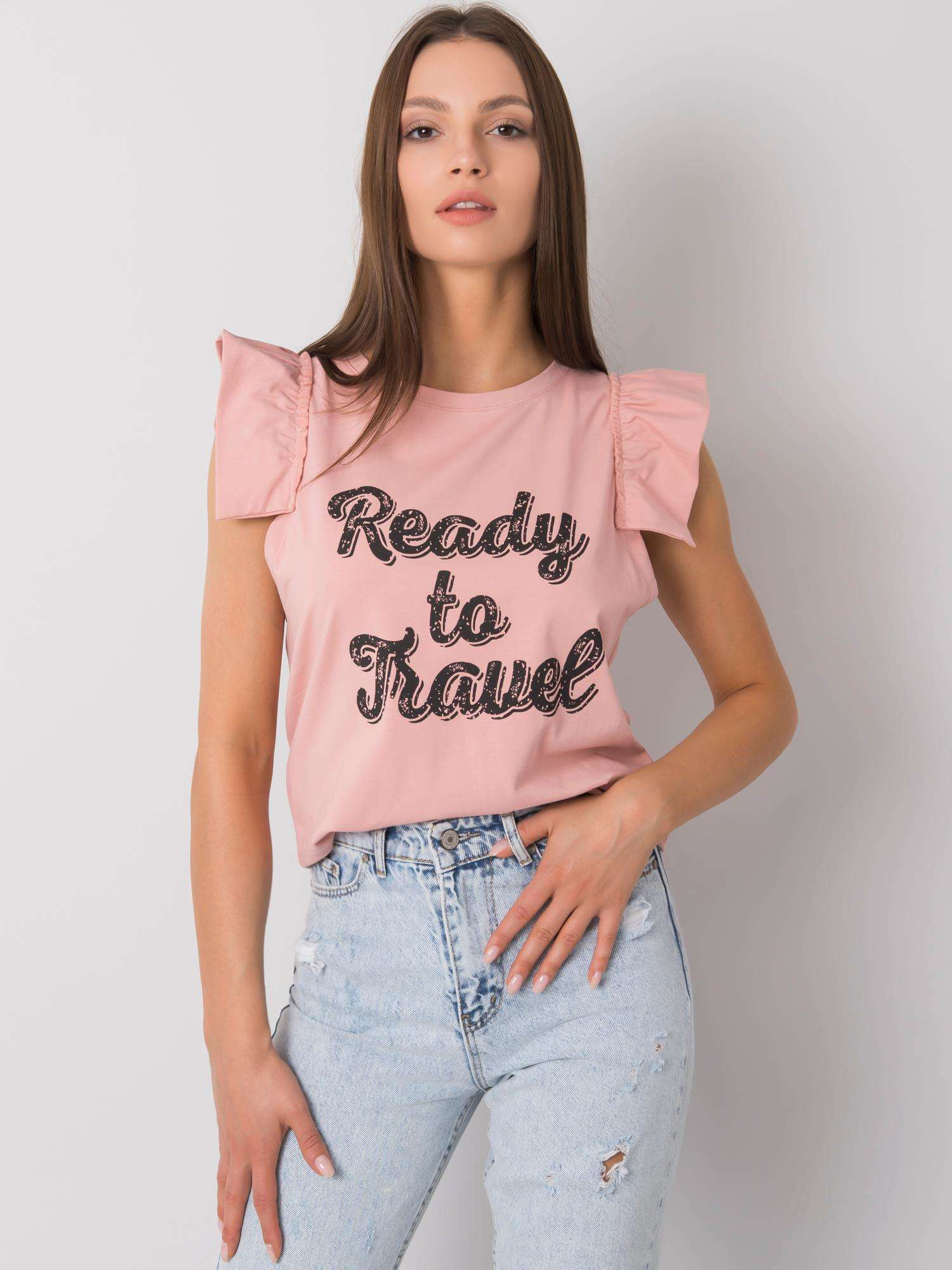 Ružové tričko s nápisom a volánom FA-BZ-7191.10P-pink Veľkosť: ONE SIZE