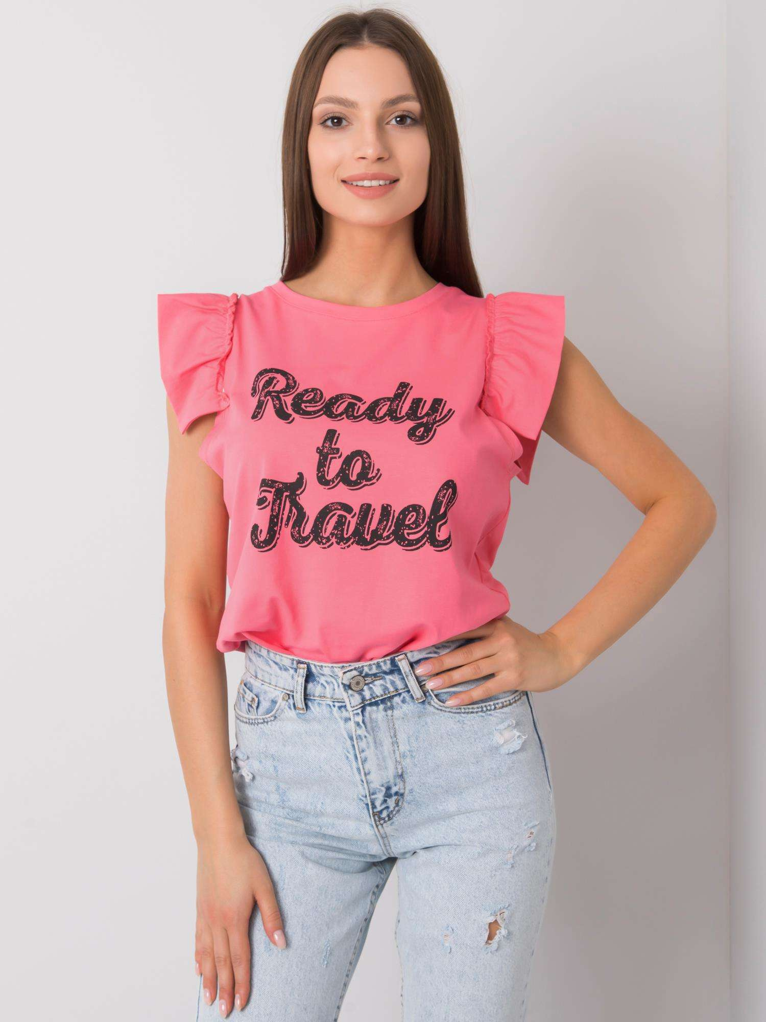 Ružové tričko s nápisom a volánom FA-BZ-7191.10P-pink Veľkosť: ONE SIZE