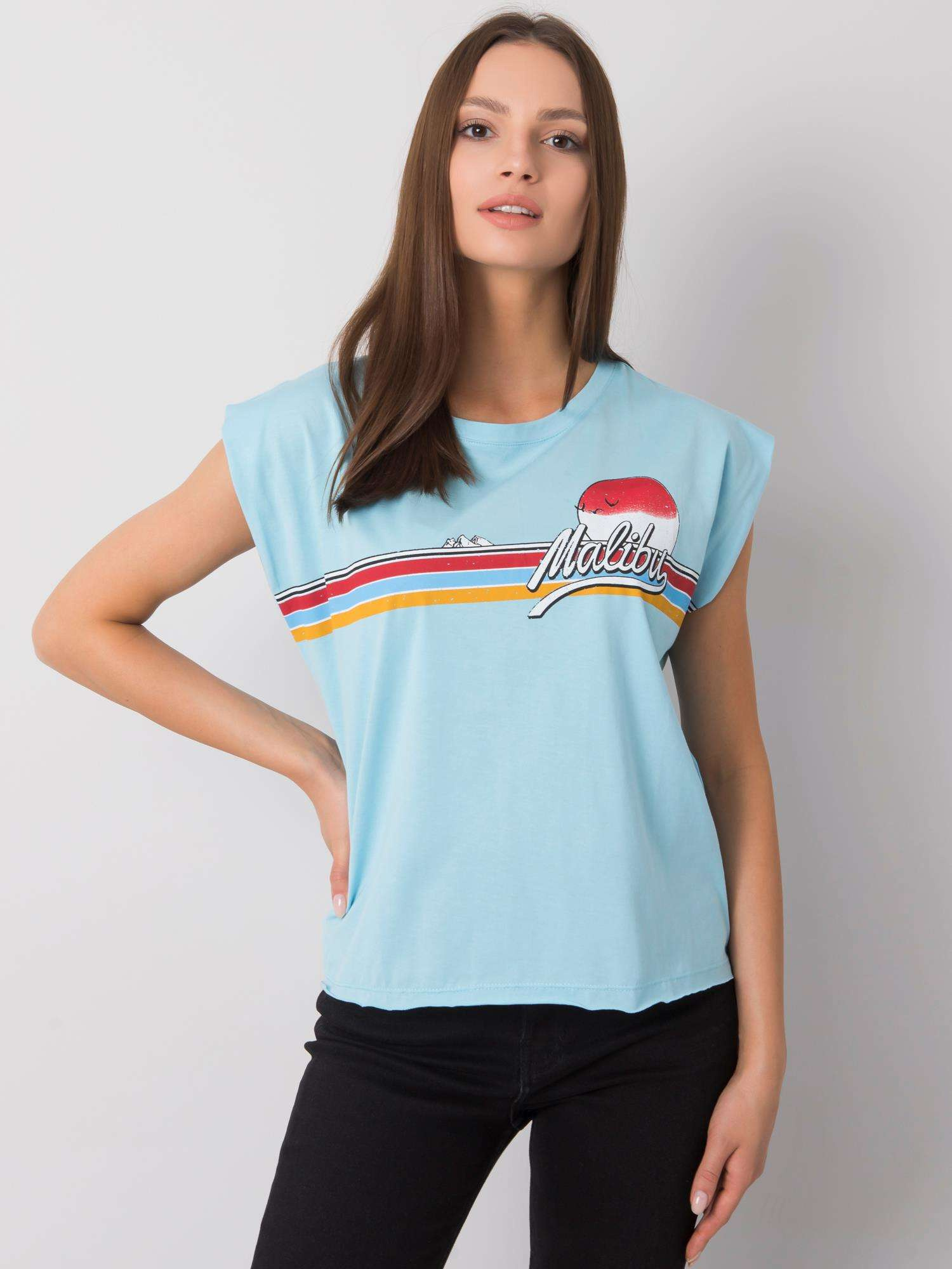 Svetlo modré dámske tričko s potlačou Malibu -FA-BZ-7139.73P-blue Veľkosť: ONE SIZE