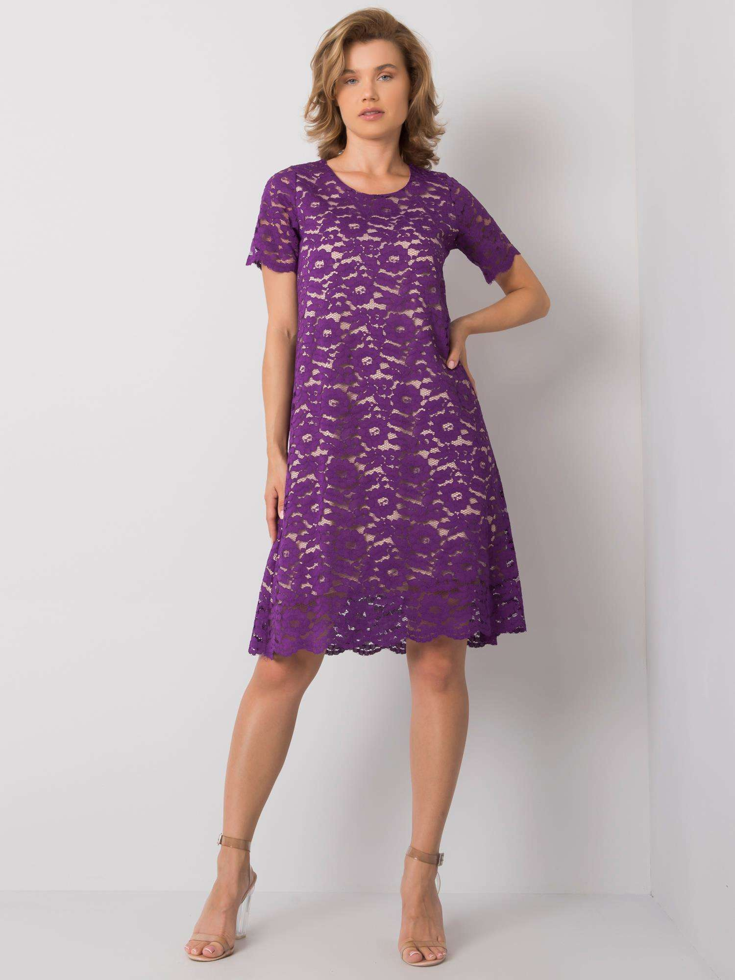 Fialové krajkové šaty LK-SK-506732.39P-purple Veľkosť: 36