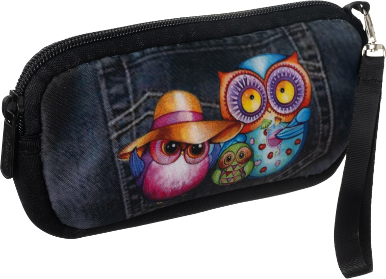 Loren džínsové puzdro s motívom sov 529-7 Veľkosť: ONE SIZE