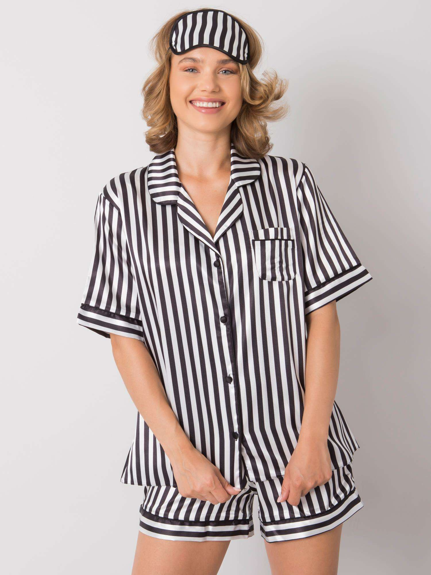 Čierno-biele pruhované dámske pyžamo BR-KMPL-7044-black Veľkosť: XL