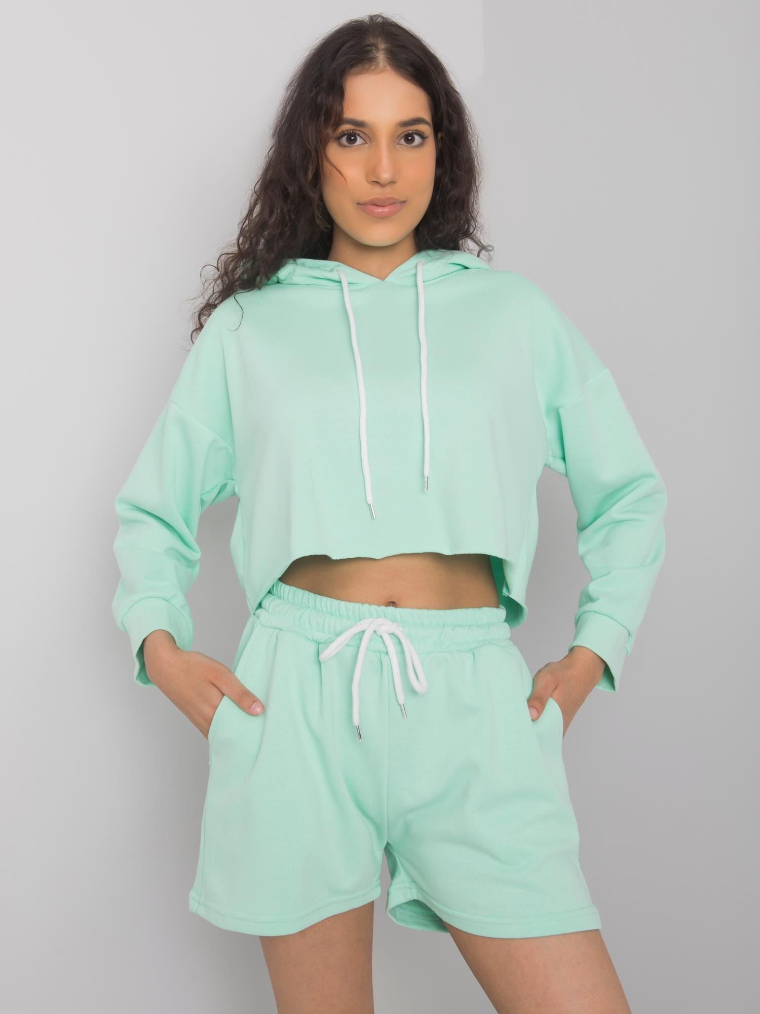 Mintová krátka tepláková súprava mikiny a šortiek -EM-KMPL-581.07P-mint Veľkosť: L/XL