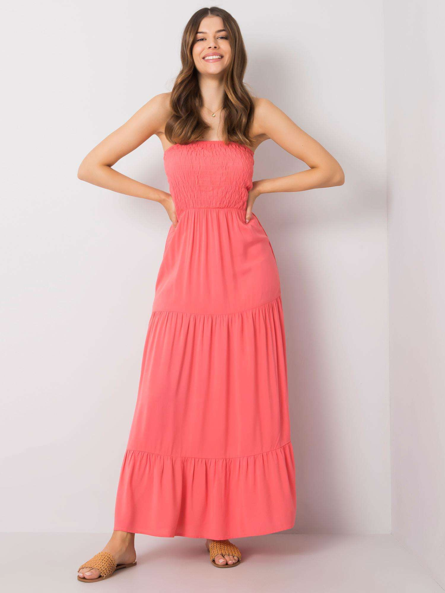 Neónovo oranžové dámske dlhé šaty bez rukávov D73761M30251-orange Veľkosť: M/L