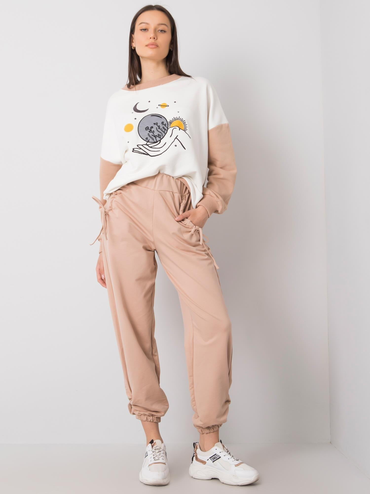 Béžové dámske voľné nohavice FA-DR-7066.34P-beige Veľkosť: S/M