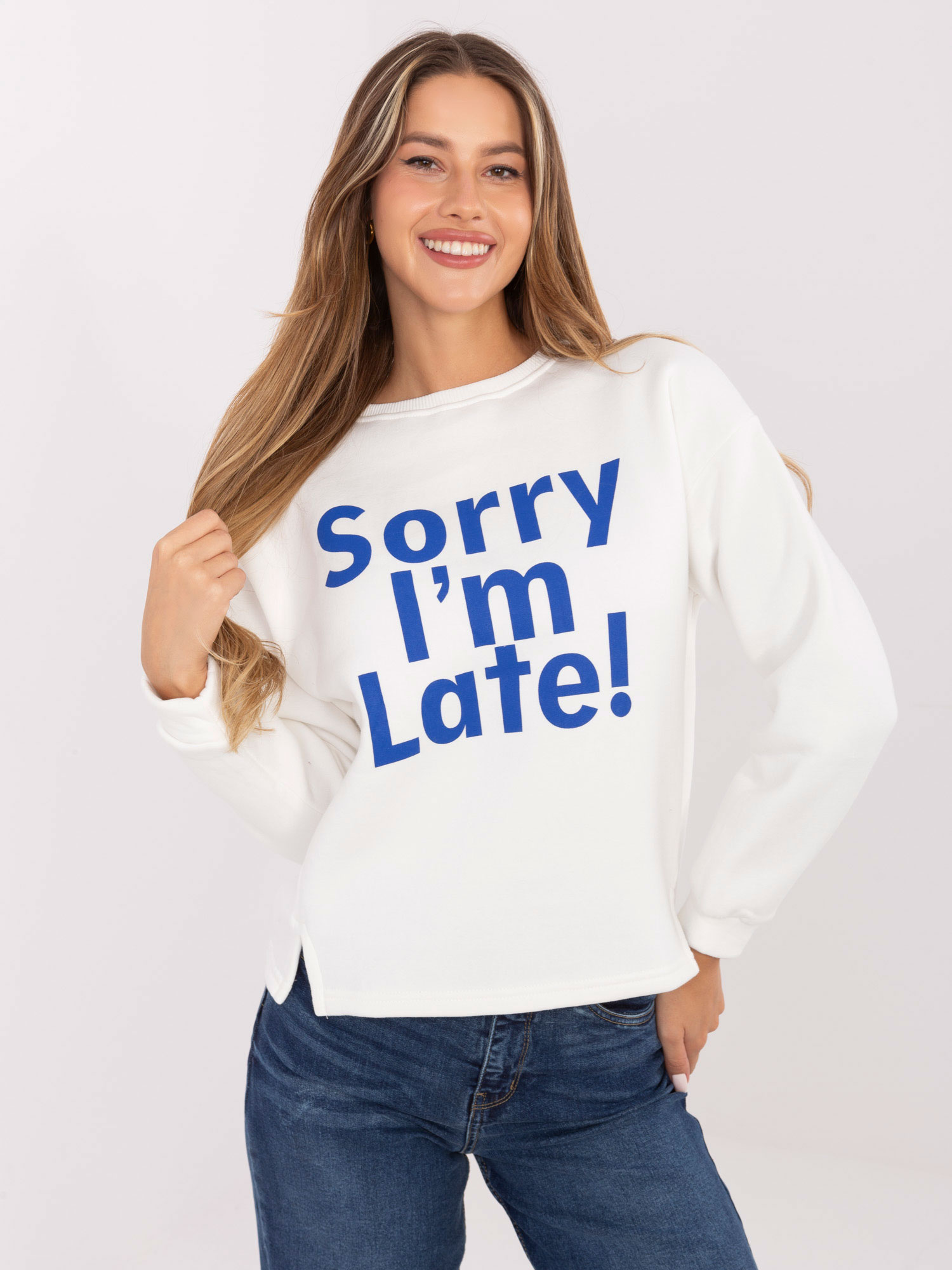 Smotanová dámska mikina s nápisom EM-BL-624.90P-ecru Veľkosť: S