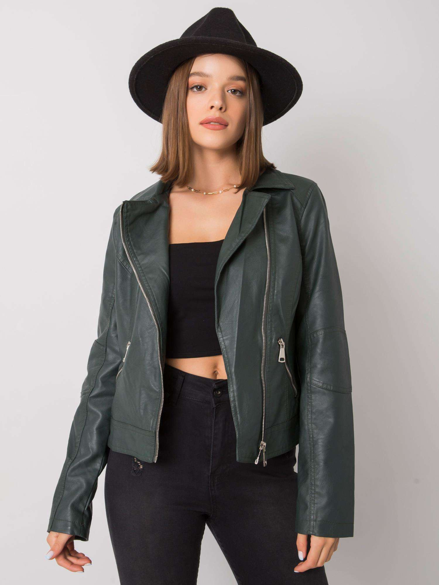 Tmavo zelený dámsky koženkový krivák -NM-DE-KR-G88.15X-green Veľkosť: S