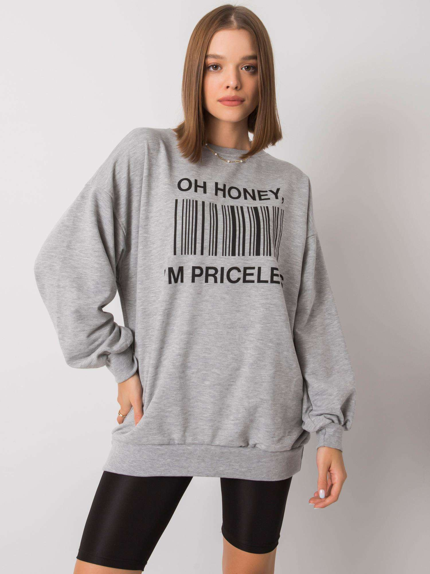 Šedá dámska mikina s potlačou -em-BL-536 / 1.13-grey Veľkosť: L/XL