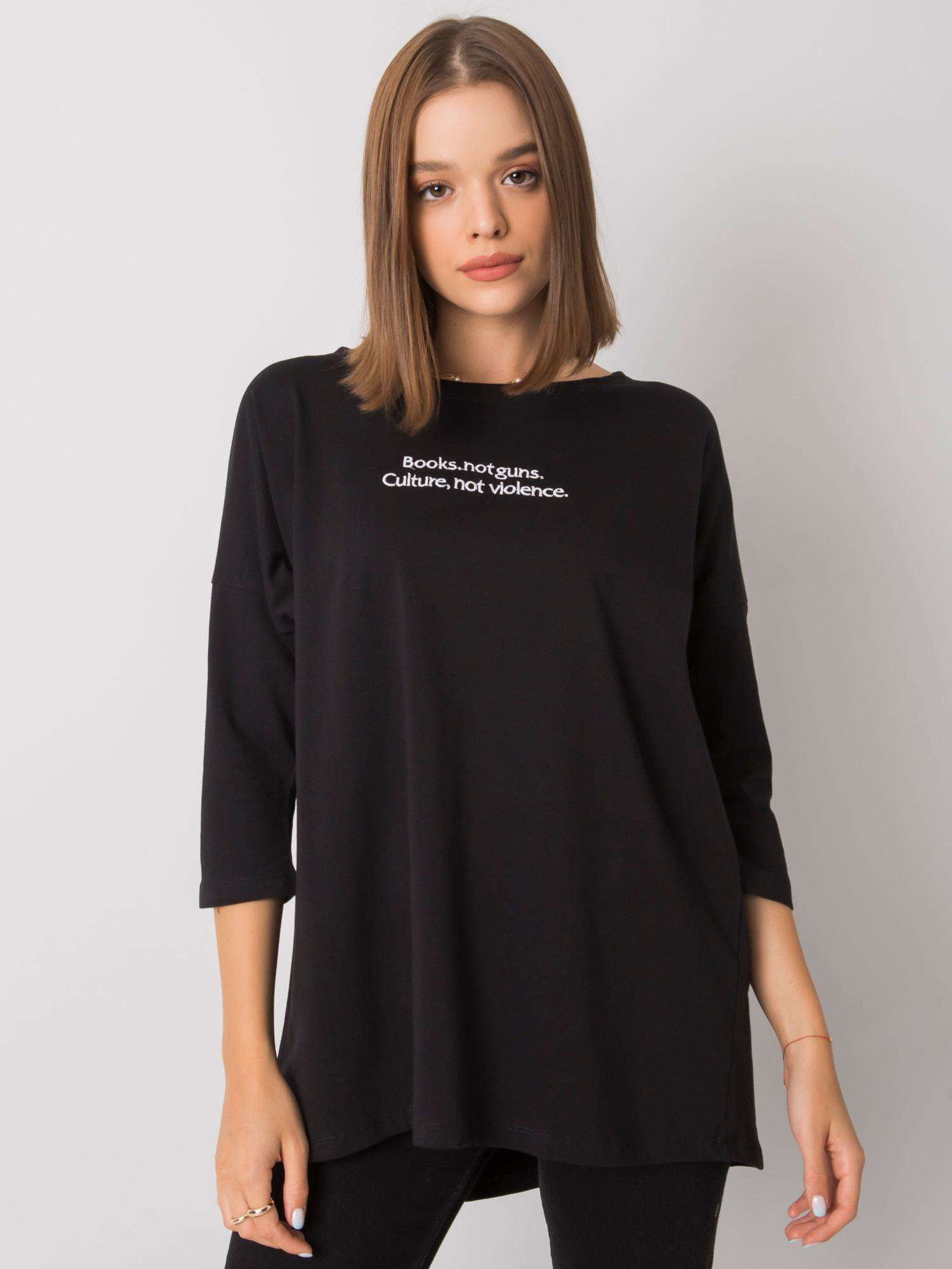 Čierne dámske tričko s nápisom EM-BZ-114-A.56P-black Veľkosť: S