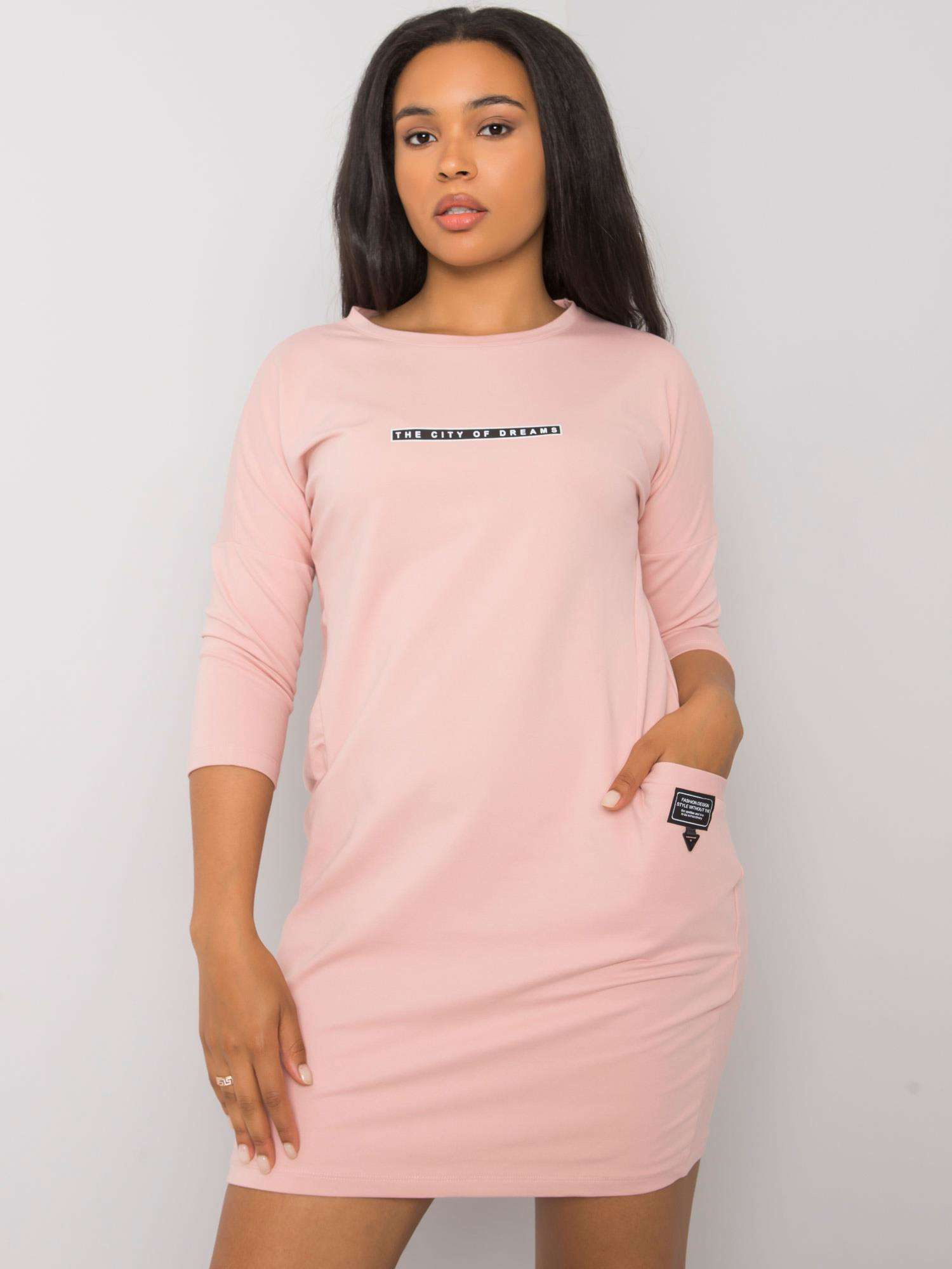 Svetloružové šaty s vreckami -RV-SK-6939.73P-light pink Veľkosť: ONE SIZE