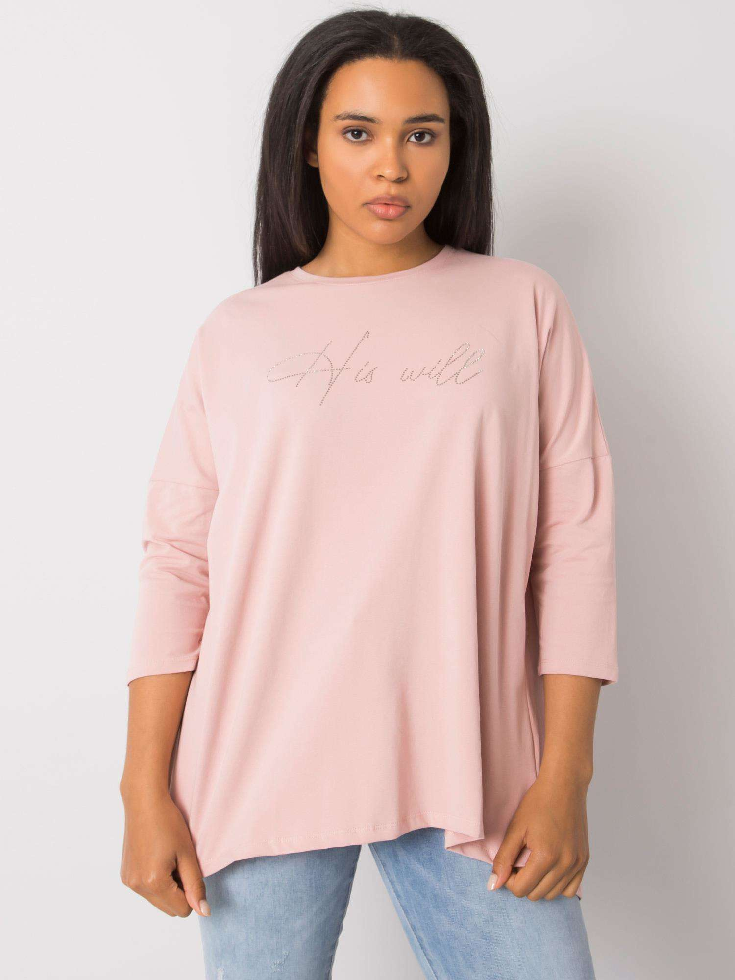Svetloružová blúzka s nápisom -RV-BZ-6893.75P-pink Veľkosť: ONE SIZE
