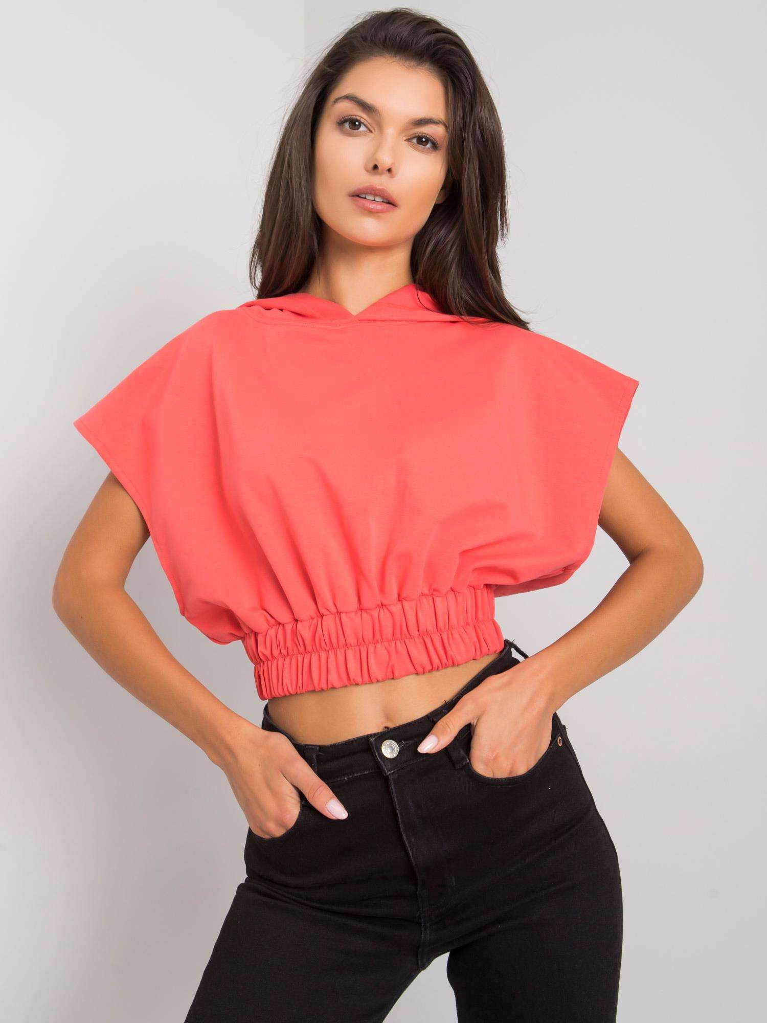 Korálová dámska krátka mikina FA-BL-7227.86P-coral Veľkosť: ONE SIZE