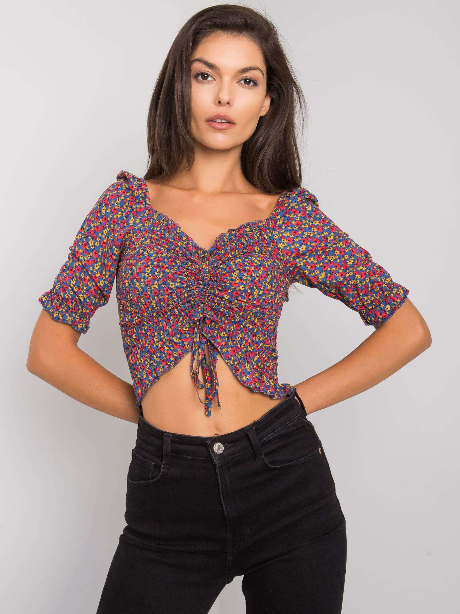 Modrý kvetinový top so stiahnutím -RO-BZ-2516-8.28-blue Veľkosť: M