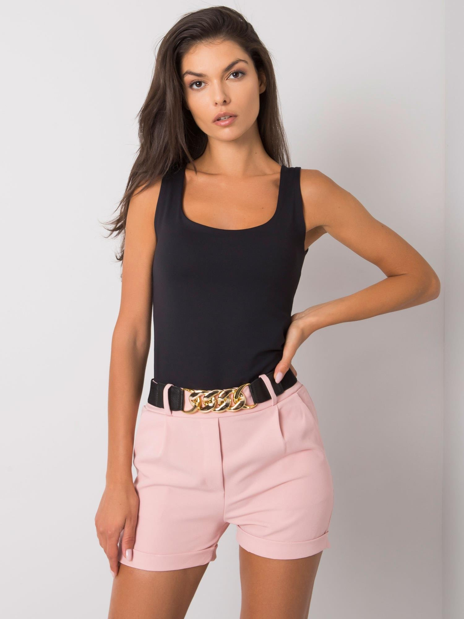 Ružové dámske šortky s pásikom DHJ-SN-13186.03P-pink Veľkosť: 2XL