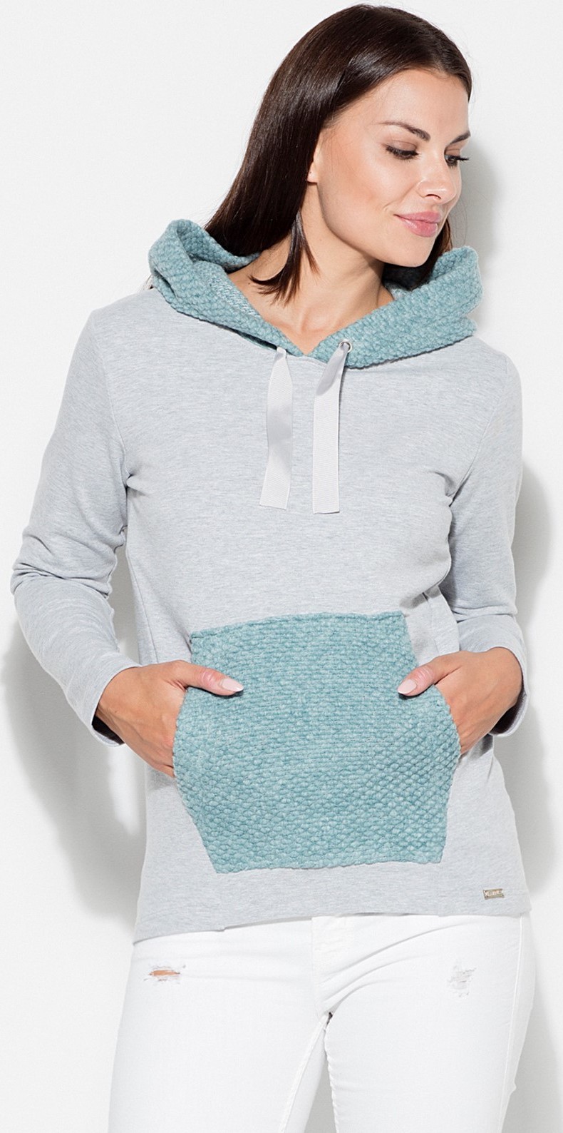 Vlnená šedá mikina s modrými prvkami K414 Blue Veľkosť: L