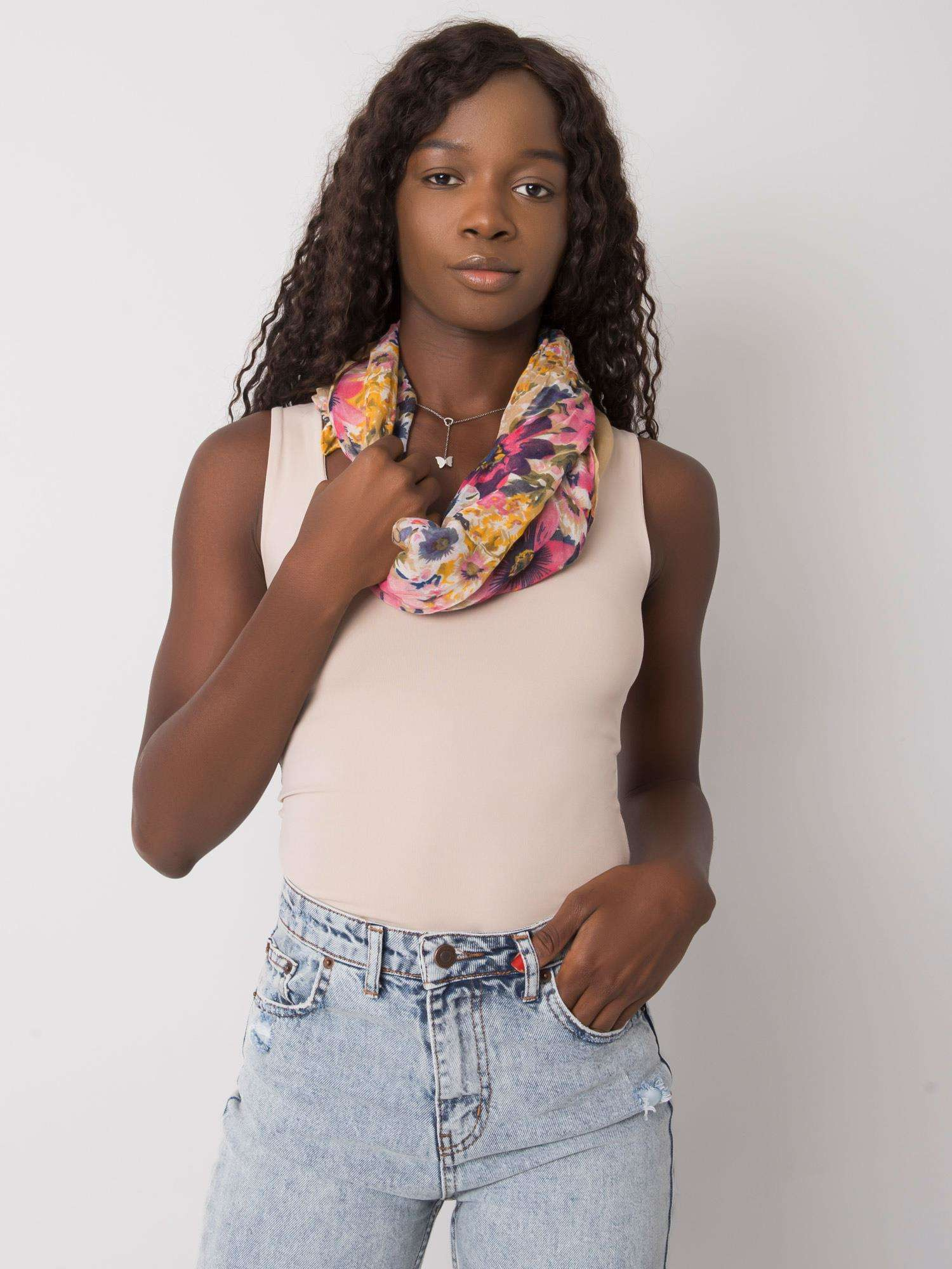 Béžovo-ružová viskózová šatka AT-CH-S-2078-beige-pink Veľkosť: ONE SIZE