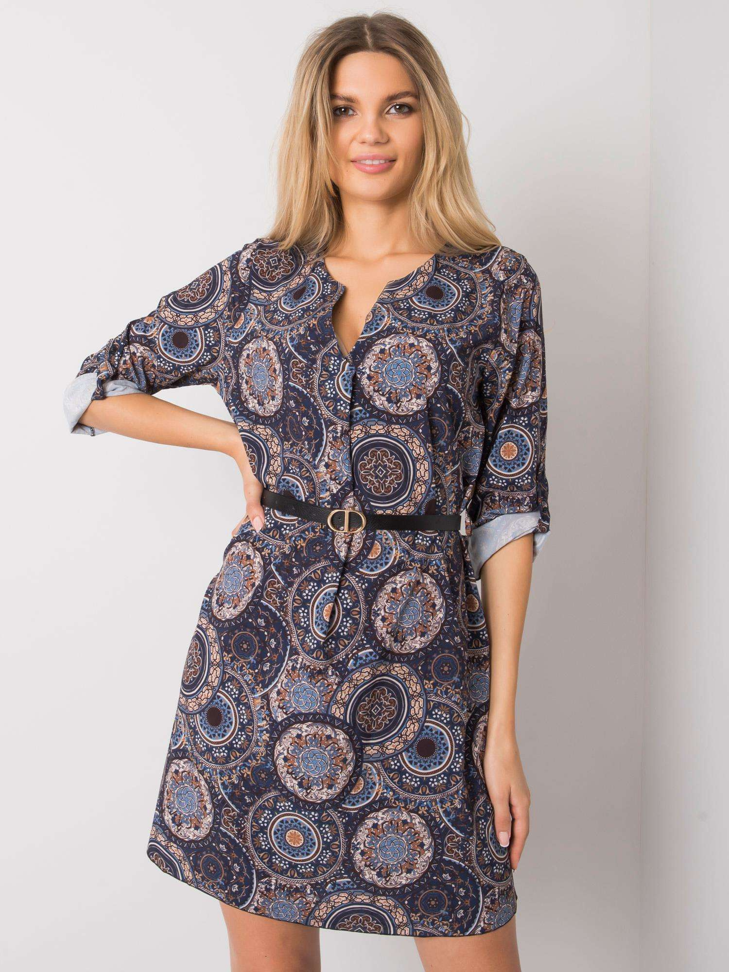 Tmavo modré dámske vzorované šaty DHJ-SK-12336B.74P-blue Veľkosť: ONE SIZE