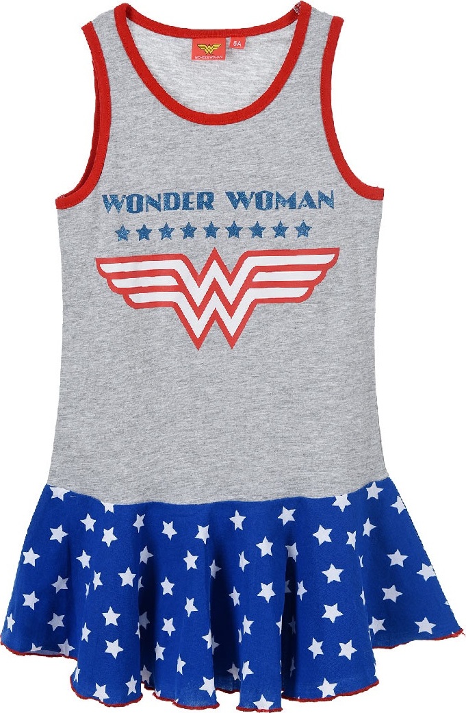 Šedo-modro-červené dievčenské letné šaty Wonder Woman Veľkosť: 140