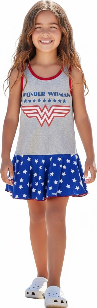 Šedo-modro-červené dievčenské letné šaty Wonder Woman Veľkosť: 104