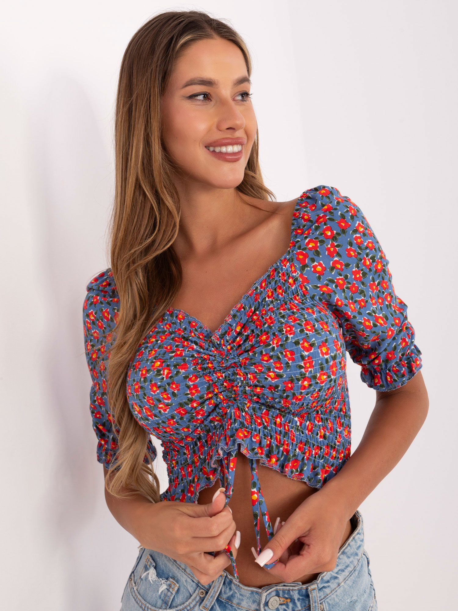 Modrý kvetinový top -RO-BZ-2516-9.34-blue Veľkosť: M