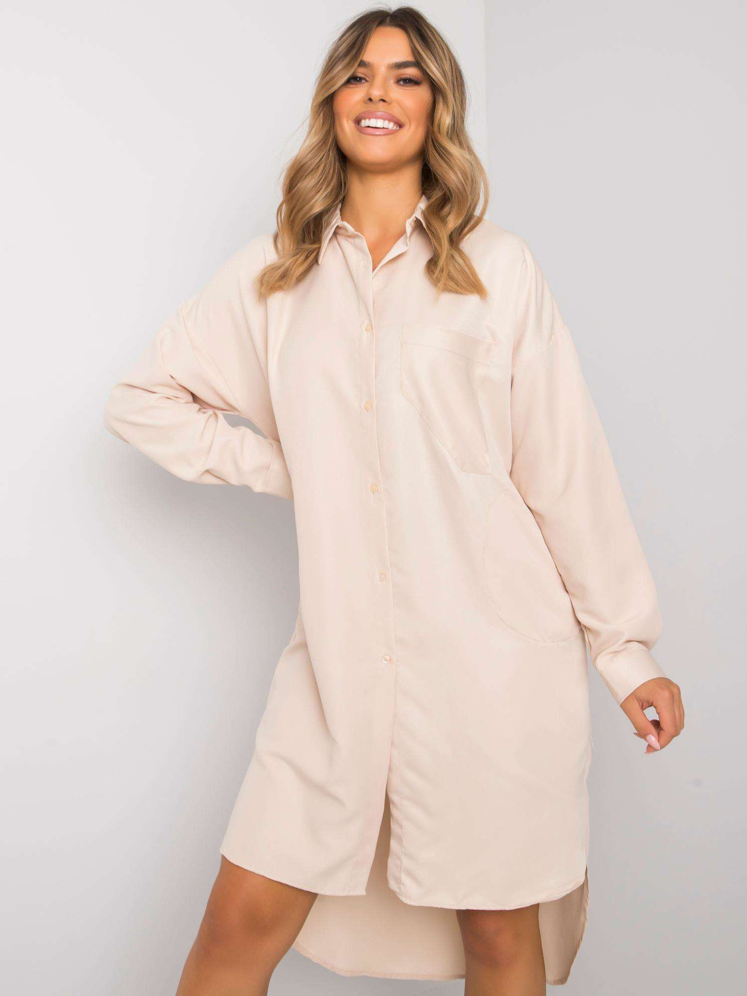 Béžová dámska dlhá košeľa -em-KS-603.54-beige Veľkosť: S/M