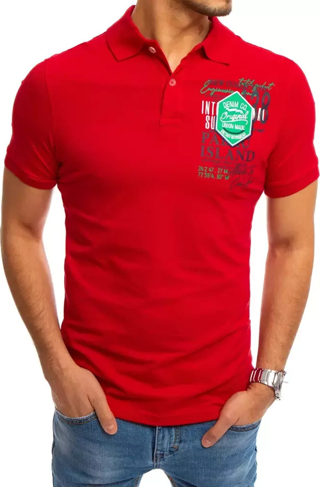 Červená polokošeľa s potlačou PX0367 Veľkosť: XL