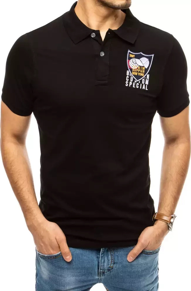 Čierna polokošeľa s výšivkou PX0389 Veľkosť: 2XL