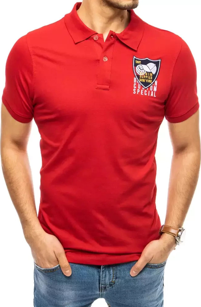 Červená polokošeľa s výšivkou PX0390 Veľkosť: M