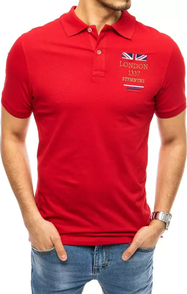 Červená polokošeľa s výšivkou PX0432 Veľkosť: L