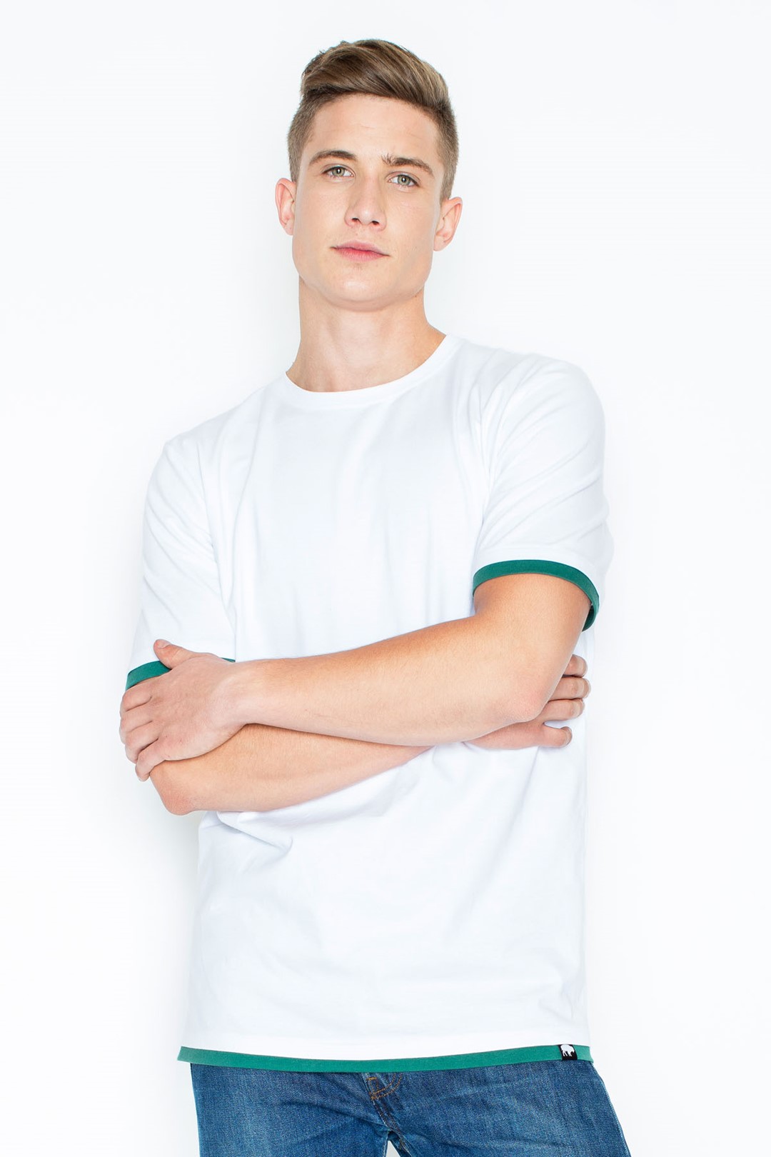 Biele bavlnené tričko s farebnými prvkami V032 White Veľkosť: M