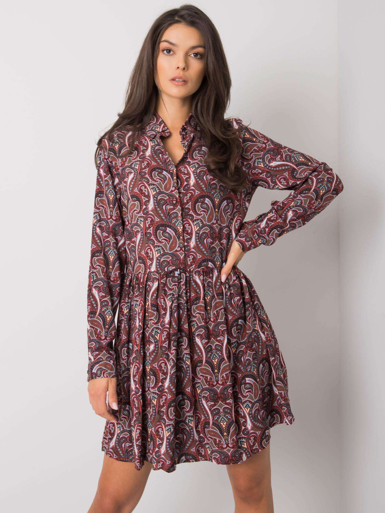 Tmavo hnedé vzorované šaty -D73771M30227-dark brown Veľkosť: M