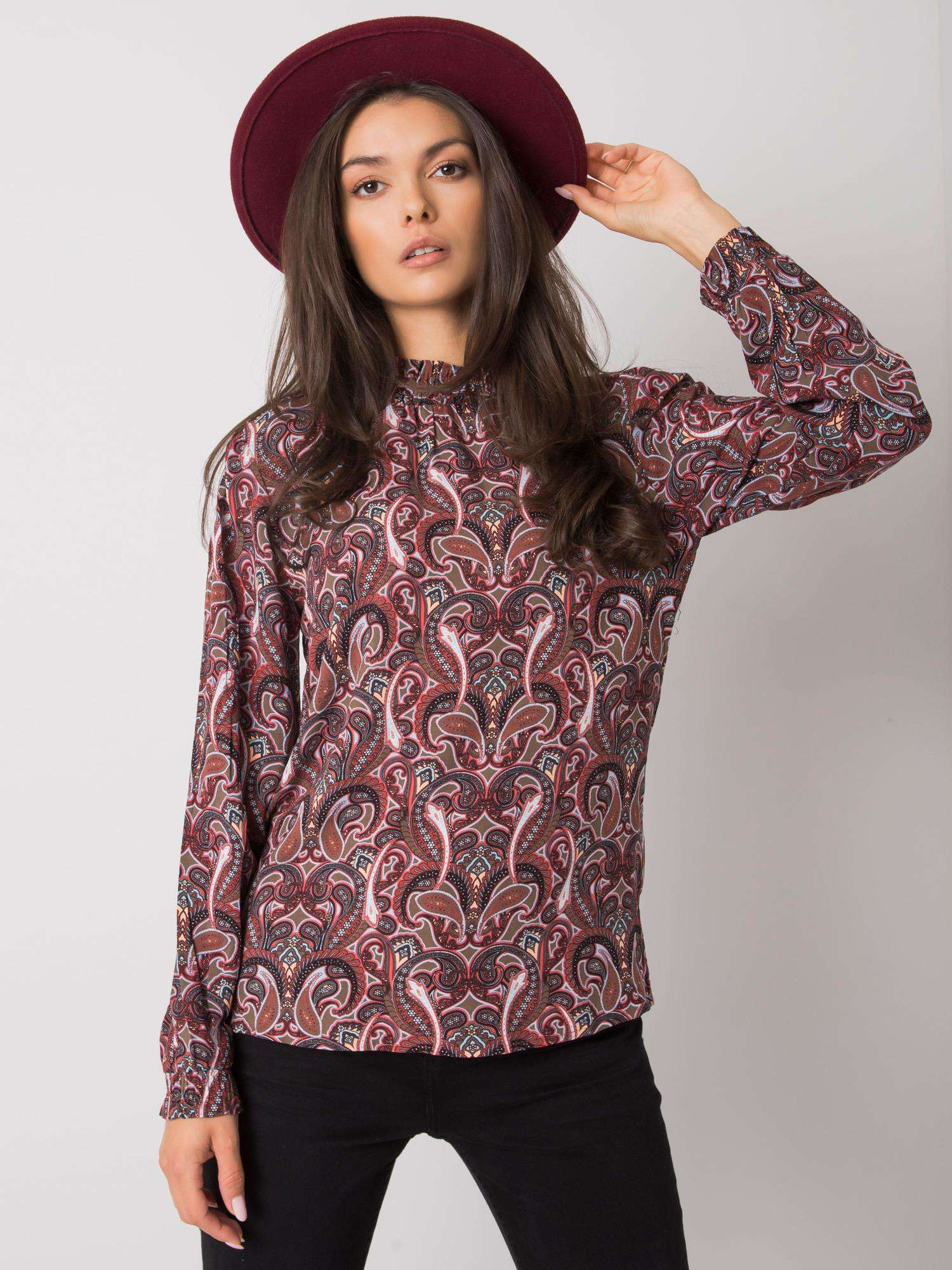 Hnedá vzorovaná blúzka D73771M11052A-dark brown Veľkosť: XS